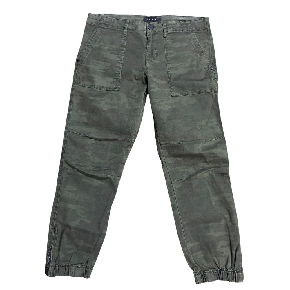 Sanctuary Womens Camo Jogger Pants Green Camouflage Ankle Zip Utility Size 32x26